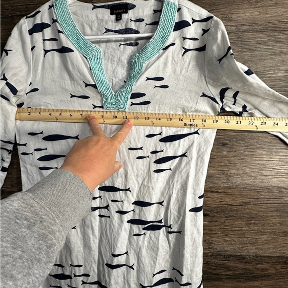 Talbots White and Blue Fish Print Dress Sundress - Picture 5 of 8